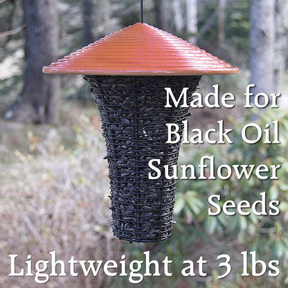 Byer of Maine Prairie Sky Bird Feeder for Outside, Easy to Refill and Clean, Coated Wire Sunflower Seed Outdoor Bird Feeder, Glossy Glazed Ceramic Roof, 3lbs