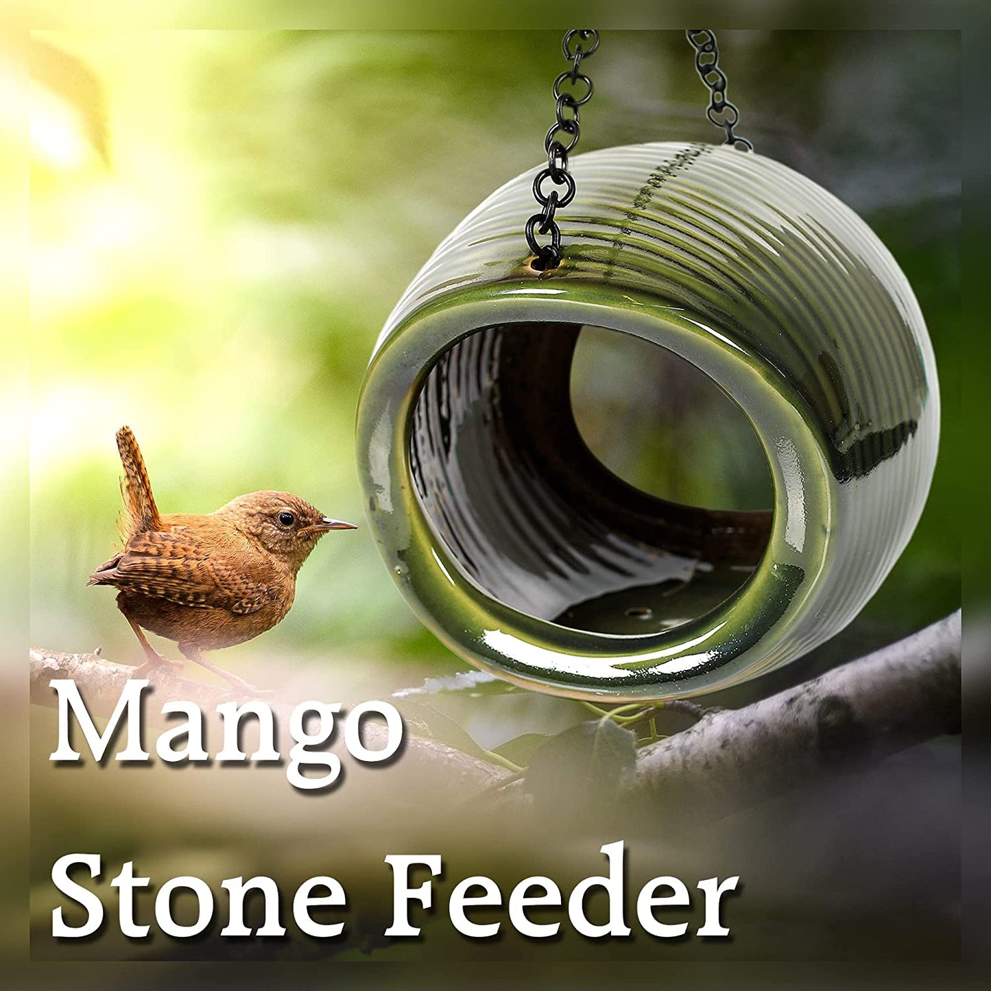 BYER OF MAINE Mango Stone Fly Through Bird Feeder, Hanging Outdoor, Outside Garden Decoration, Durable, Easy to Clean & Fill, 2 Lbs